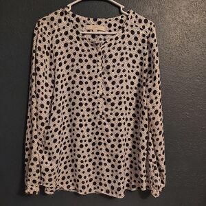 LOFT Black and White Sheer Polka Dot Blouse